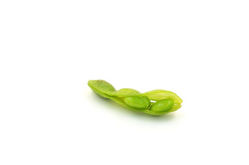 Fresh edamame soybeans and pods isolated on white background.