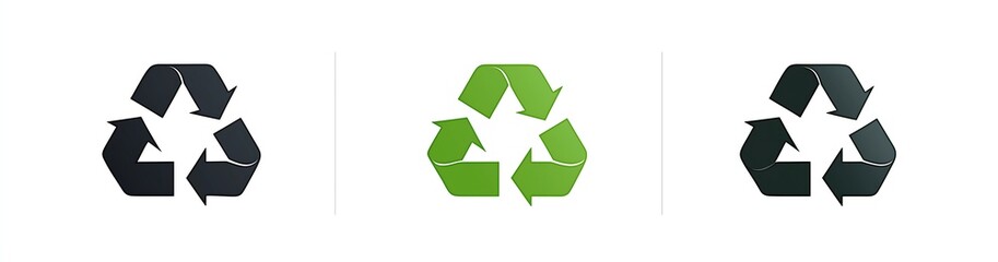 Obraz premium Trio of eco-friendly recycling symbols in green, black, and gradient colors for environmental campaigns.Generative AI