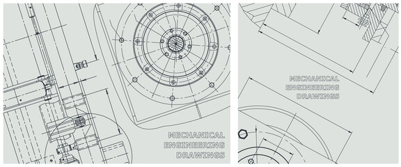 Blueprint illustration set. Engine line drawing