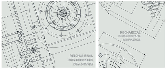 Blueprint illustration set. Engine line drawing