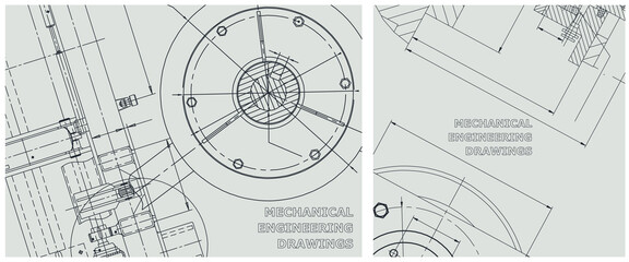 Blueprint illustration set. Engine line drawing