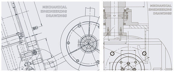 Blueprint illustration set. Engine line drawing