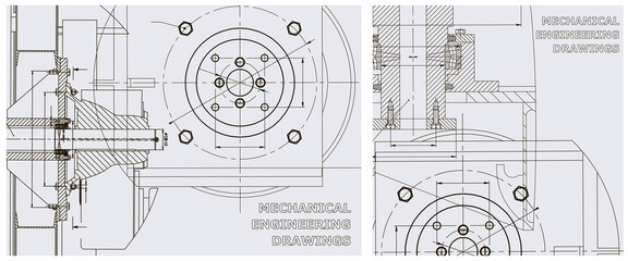 Blueprint illustration set. Engine line drawing