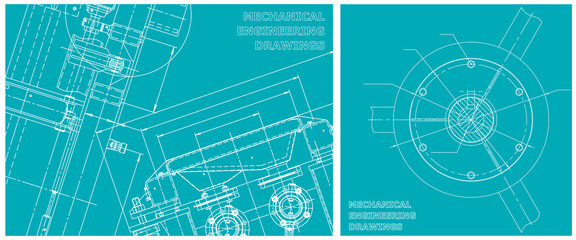 Obraz premium Blueprint illustration set. Engine line drawing