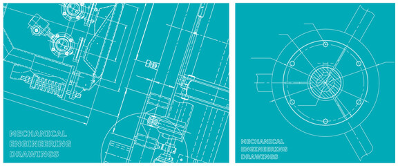 Blueprint illustration set. Engine line drawing