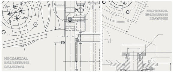 Blueprint illustration set. Engine line drawing