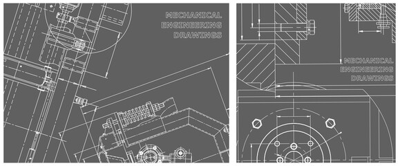 Blueprint illustration set. Engine line drawing
