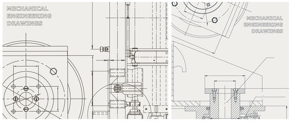 Blueprint illustration set. Engine line drawing