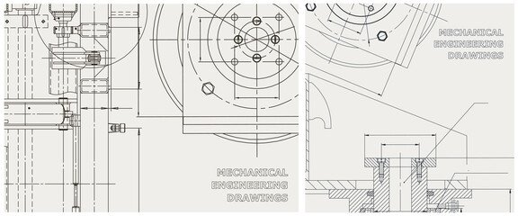 Blueprint illustration set. Engine line drawing