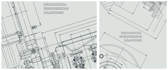 Fototapeta premium Blueprint illustration set. Engine line drawing