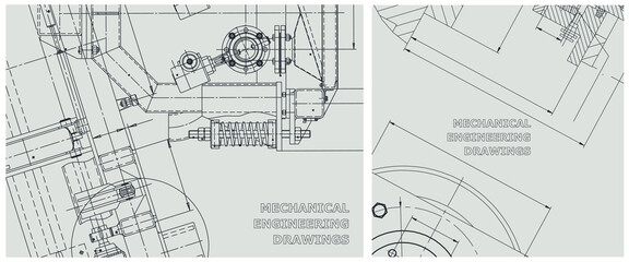 Blueprint illustration set. Engine line drawing