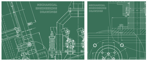 Blueprint illustration set. Engine line drawing