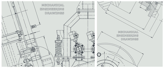 Blueprint illustration set. Engine line drawing