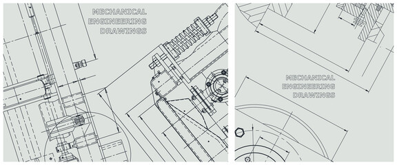 Blueprint illustration set. Engine line drawing