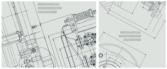 Fototapeta premium Blueprint illustration set. Engine line drawing