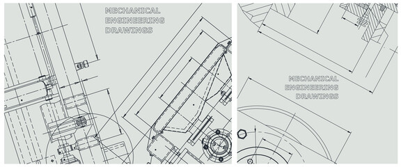 Blueprint illustration set. Engine line drawing