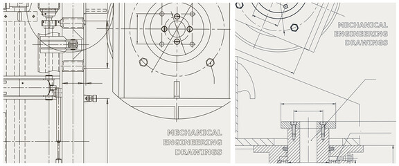 Blueprint illustration set. Engine line drawing