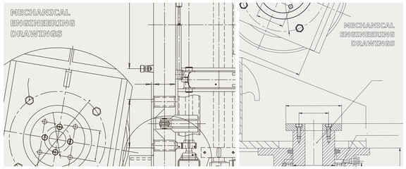 Blueprint illustration set. Engine line drawing