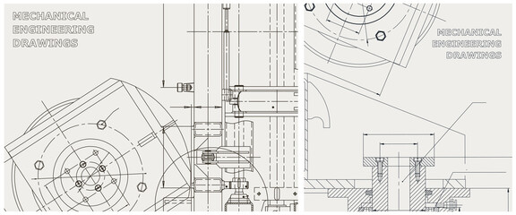 Blueprint illustration set. Engine line drawing