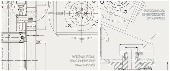 Blueprint illustration set. Engine line drawing