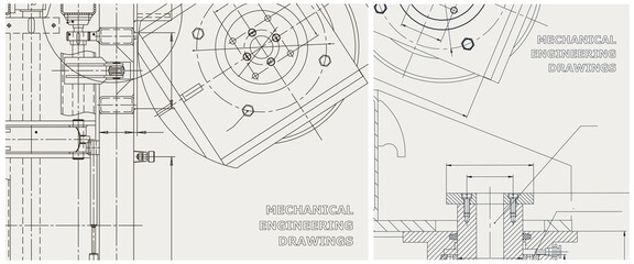 Blueprint illustration set. Engine line drawing