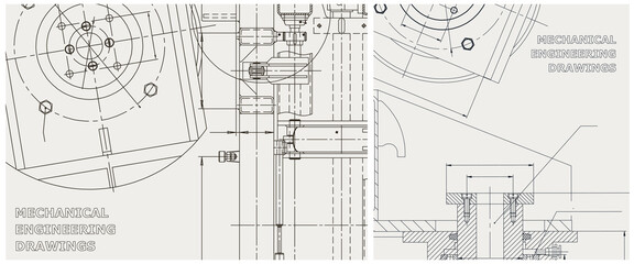 Blueprint illustration set. Engine line drawing