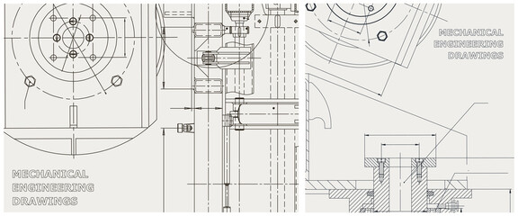 Blueprint illustration set. Engine line drawing
