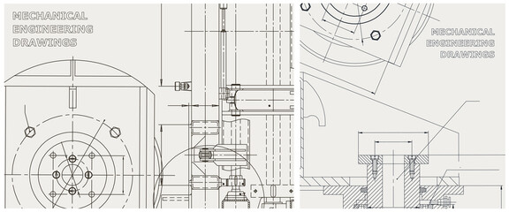 Blueprint illustration set. Engine line drawing