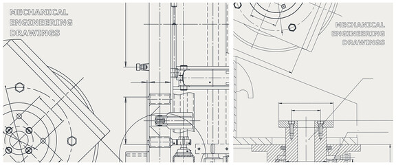 Blueprint illustration set. Engine line drawing