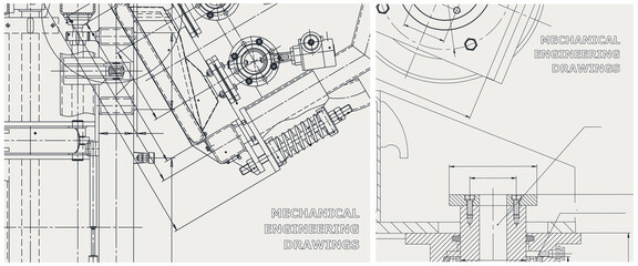Blueprint illustration set. Engine line drawing
