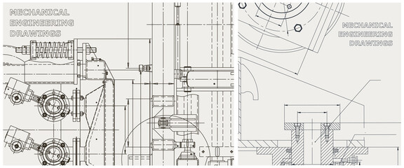 Blueprint illustration set. Engine line drawing