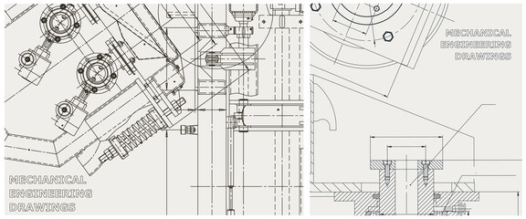 Blueprint illustration set. Engine line drawing