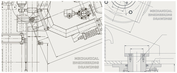 Blueprint illustration set. Engine line drawing