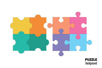 Puzzle pieces vector set. Puzzle jigsaw on white background. Set of puzzle pieces. Vector illustration