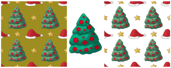 Christmas holidays. Set Seamless patterns in hand draw style