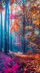 Brightly colored autumn forest, 4K hyperrealistic photo