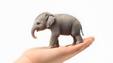 Fototapeta premium Cute Miniature Baby Elephant in Palm and Fingertip, Photo Realistic, Texture, Pattern Background, Wallpaper, Cover and Screen for Smartphone, PC, Laptop, 9:16 and 16:9 Format
