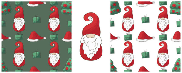 Christmas holidays. Set Seamless patterns in hand draw style