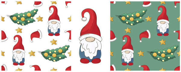 Christmas holidays. Set Seamless patterns in hand draw style