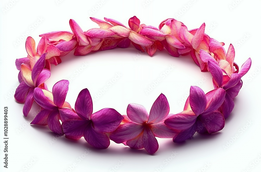 Wall mural Pink flower lei on a white background.