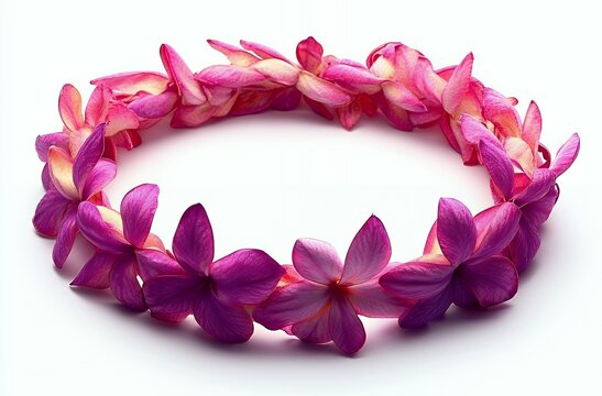 Pink flower lei on a white background.