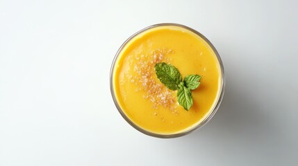 Mango Smoothie Garnished with Mint and Sugar