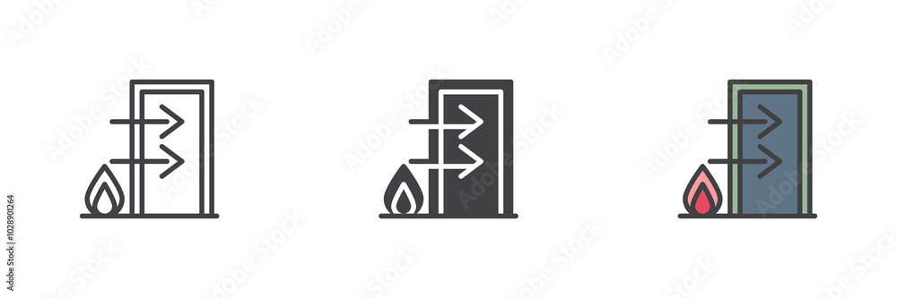 Poster fire exit different style icon set