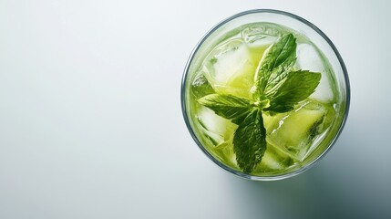 Minty Mojito in Glass with Ice Cubes