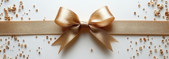 A curved gold ribbon banner with gold borders, arcing up and down with wavy ends