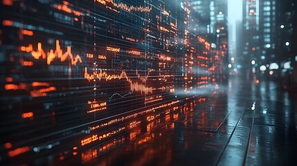 Floating hologram chart depicting stock return on investment, bright futuristic colors and financial data