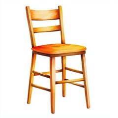 A wooden chair with a yellow seat and back