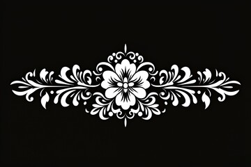 Elegant white floral design on a black background.