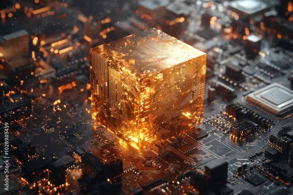 Poster render of a quantum processor with an outgoing tube. abstract technological background. quantum comp