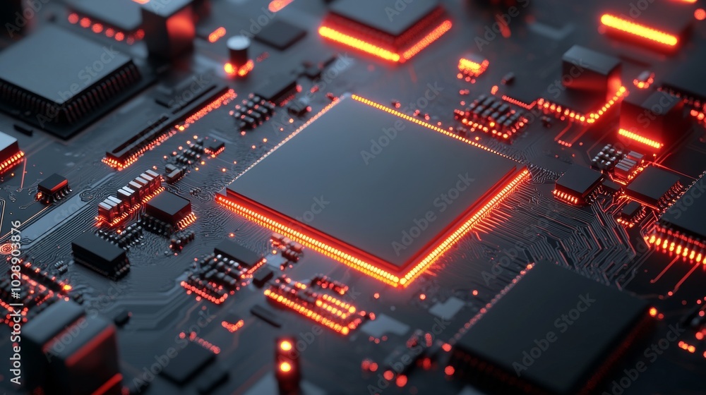 Poster circuit board background with chipsets and processors. concept of future cyberspace. generative stoc